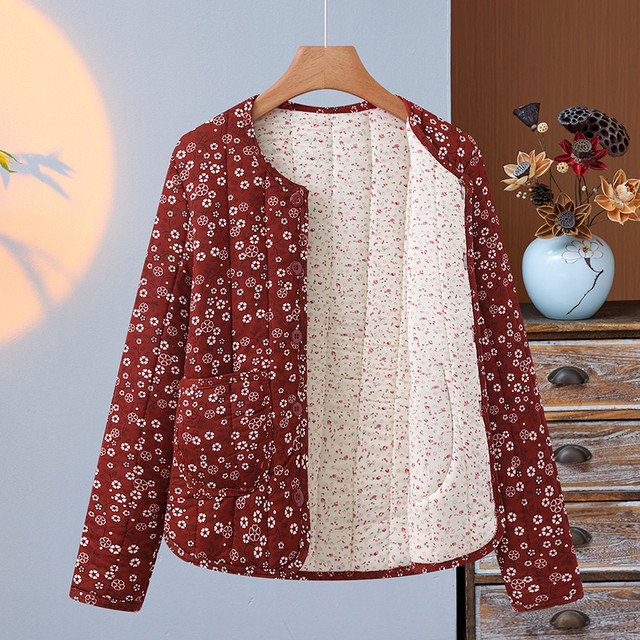 Winter women's new elastic close-fitting small cotton-padded jacket mother's wear floral liner warm cotton-padded jacket for middle-aged and elderly people