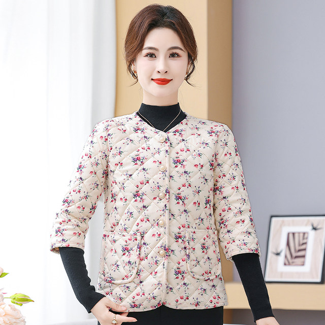 New style mother autumn and winter middle-aged and elderly women's seven-quarter sleeve cotton coat warm thickened cotton jacket plus velvet inner vest jacket