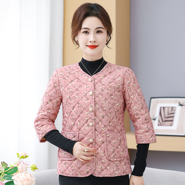 New style mother autumn and winter middle-aged and elderly women's seven-quarter sleeve cotton coat warm thickened cotton jacket plus velvet inner vest jacket
