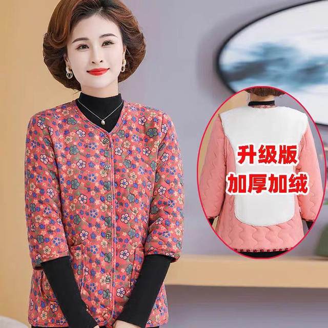 Mom's new autumn and winter 7-quarter sleeve camel velvet cotton vest middle-aged and elderly women's warm horse clip plus velvet vest cotton jacket