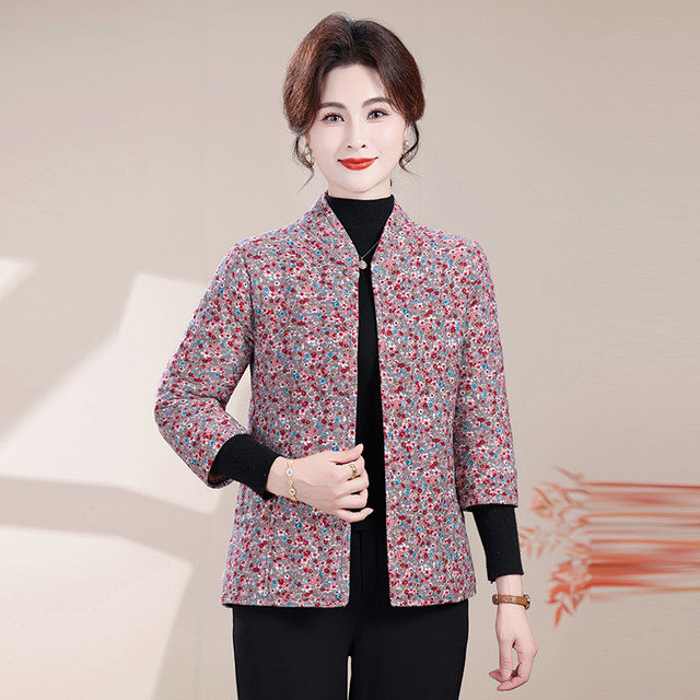 Mom adds velvet thickened small cotton jacket in autumn and winter for middle-aged and elderly women's three-quarter sleeve cotton coat grandma warm cotton horse clip