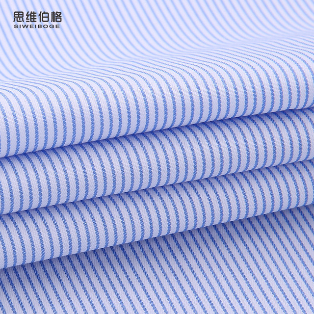 Women's long-sleeved business shirt with white background and blue stripes, slim fit, no-iron business wear, V-neck slimming, large size work shirt