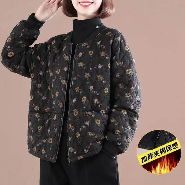 Cotton-padded clothing for women 2025 autumn and winter new large size loose retro quilted thickened cotton and linen versatile casual printed cotton clothing