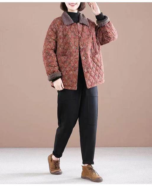 2023 Middle-aged and elderly women's cotton coats, mothers wear short thickened cotton jackets, Korean large size, rich wife's floral cotton jacket