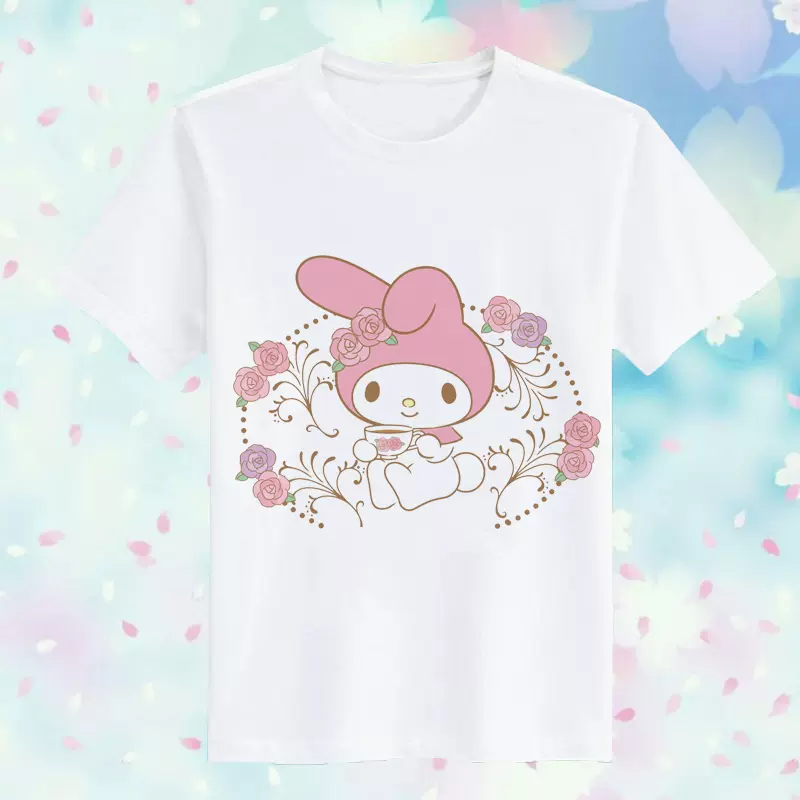 二次元my Melody 美乐蒂日系软妹粉色少女心卡通兔兔印花宽松t恤