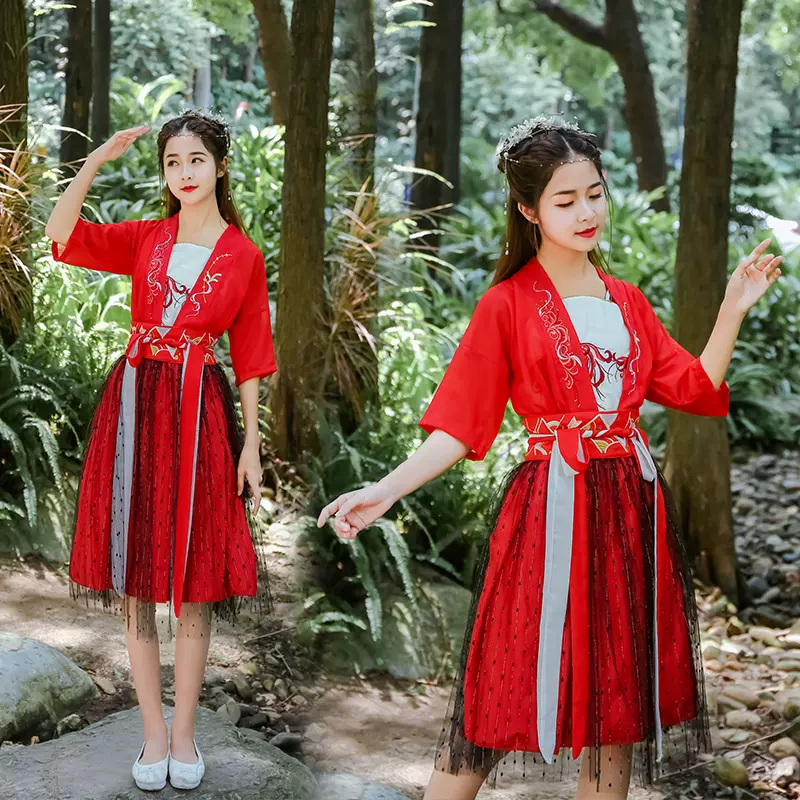 原创改良古装汉元素襦裙sing女团寄明月舞蹈演出服短