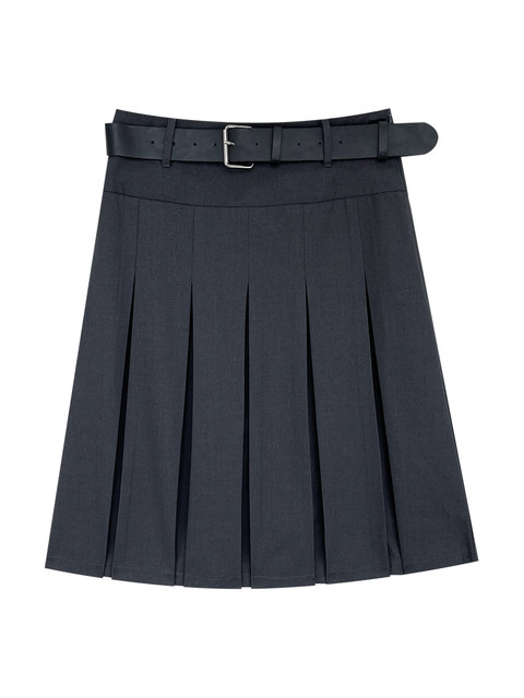 Large size black mid-length pleated skirt for women in spring and autumn high-waisted retro college style skirt slim suit a-line skirt