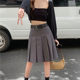 Large size black mid-length pleated skirt for women in spring and autumn high-waisted retro college style skirt slim suit a-line skirt