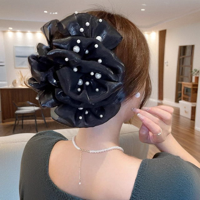 Black mesh bow scratching on the back of the head shark clip large-sized hair temperament hair clip 2025 new women
