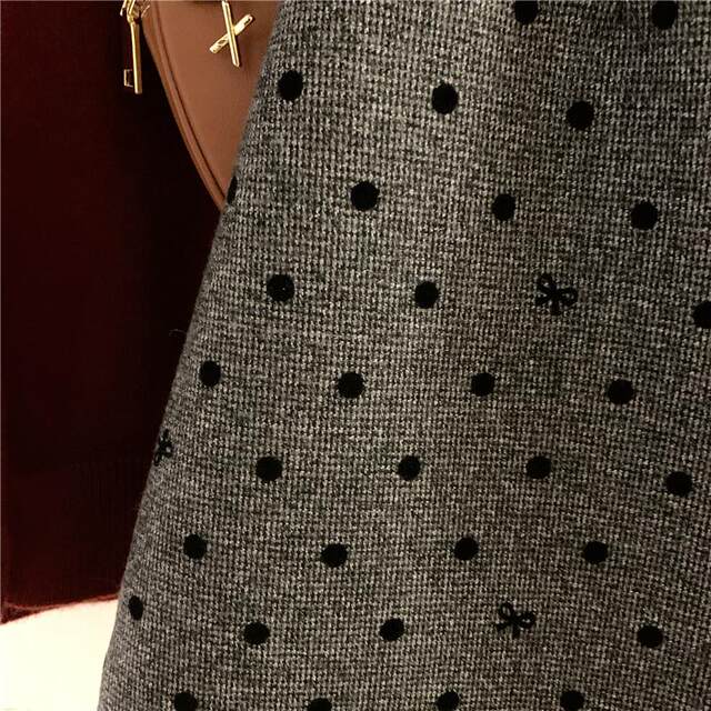 Korean Order Age Reducing Polka Dot Bow Print High Waist Tweed Skirt Women's 2024 Winter Large Size A-line Short Skirt