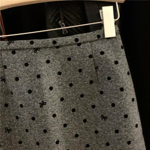Korean Order Age Reducing Polka Dot Bow Print High Waist Tweed Skirt Women's 2024 Winter Large Size A-line Short Skirt
