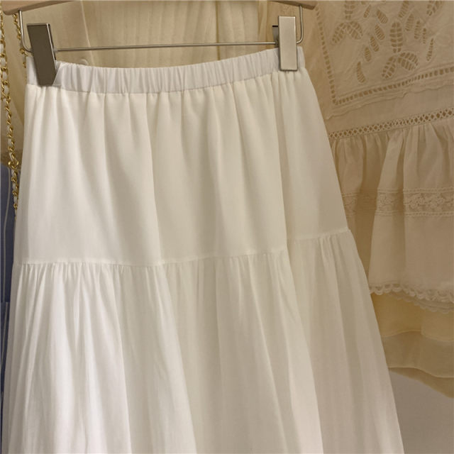 White skirt female 2024 new summer embroidery hollow stitching A -line long size umbrella skirt high waist puff skirt
