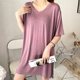 Modal dress women's summer V-neck slim mid-length solid color short-sleeved nightgown to wear high-waisted thin casual skirt