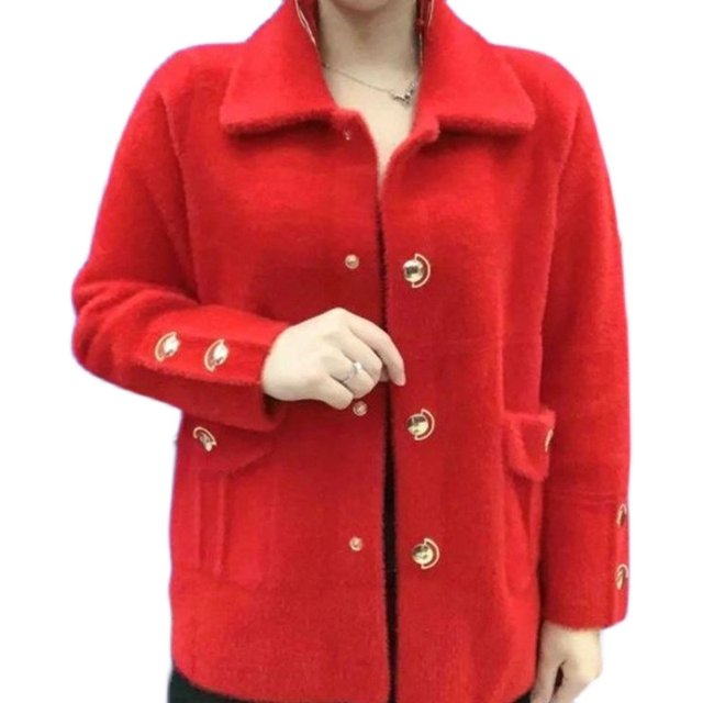 2021 autumn and winter new lapel lapel for women mink velvet short jacket stretch versatile and comfortable middle-aged and elderly mothers wear fashion