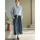 Dele original autumn retro pure cotton washing denim skirt for women's elastic waist strap front slit midi skirt