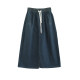 Dele original autumn retro pure cotton washing denim skirt for women's elastic waist strap front slit midi skirt