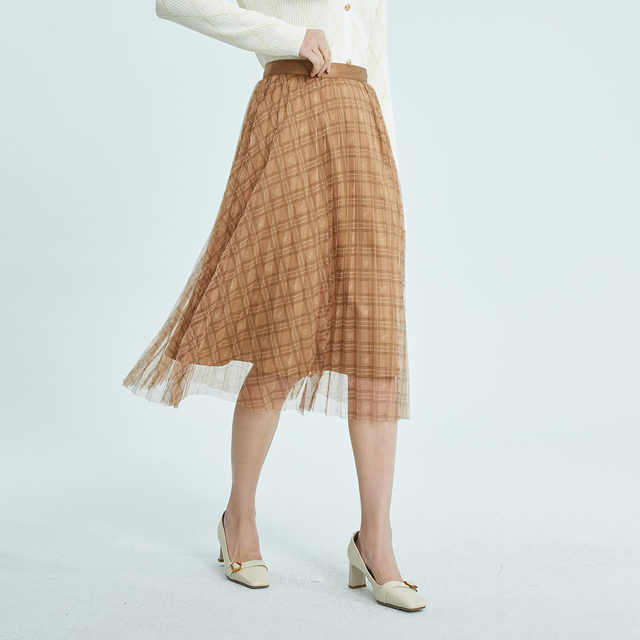 PRICH skirt with high waist slim A-line fairy pleated mesh