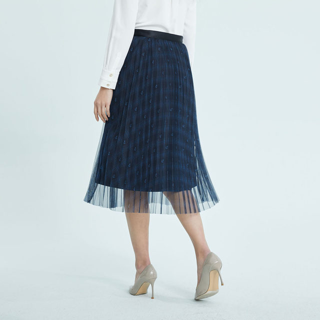 PRICH skirt with high waist slim A-line fairy pleated mesh