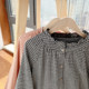 Large size plaid shirt for women, fat mm soft cotton spring clothes, literary black ears, stand collar, loose fat girl long-sleeved shirt