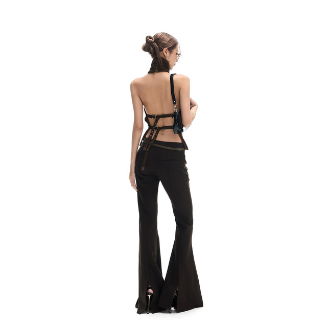 
Fanptntox plush warm turtleneck halterneck sleeveless vest retro hottie waist backless strappy top
