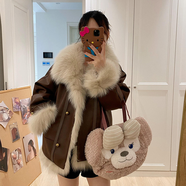 Hot cocoa in winter! Fox fur collar white gooseberry liner 2025 new suede parka fur coat for women