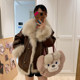 Hot cocoa in winter! Fox fur collar white gooseberry liner 2025 new suede parka fur coat for women