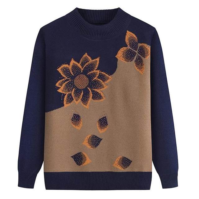 
First-line counters and bids removed 2024 winter new ladies' middle-aged and elderly grandmother wear comfortable pullover round neck sweater