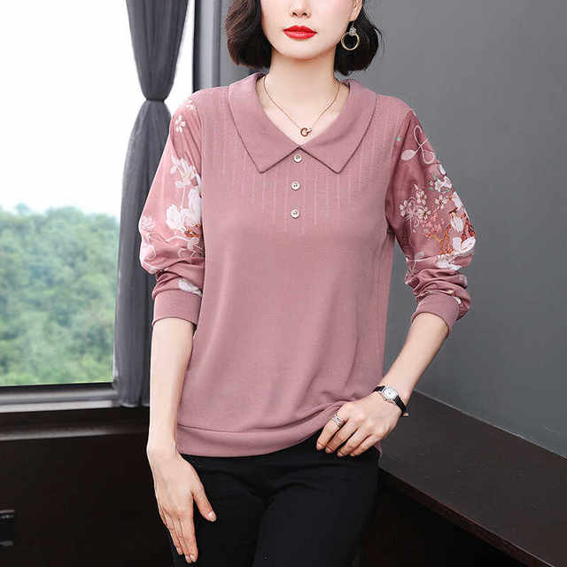 2025 Mom's new autumn clothing long-sleeved T-shirt pure cotton middle-aged and elderly fashionable bottoming shirt middle-aged women's top