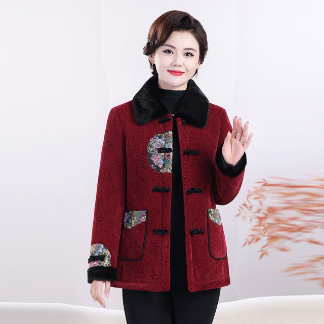 
Grandma's winter coat, velvet Tang suit, thickened cotton coat, old lady's coat, middle-aged and elderly mother's warm cotton jacket for women