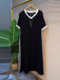 Fat sister 2-300Jin [Jin equals 0.5 kg] Extra large size loose belly slim and casual style summer short-sleeved V-neck long dress for women