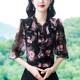 Mulberry silk ribbon leaf edge 7-quarter sleeve shirt 2025 new mother floral fashionable little shirt chiffon shirt top