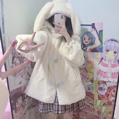 taobao agent Japanese demi-season velvet cute down jacket with hood, Lolita style