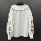 2025 spring new cartoon design doll collar long sleeve white shirt for women loose casual and versatile age-reducing shirt