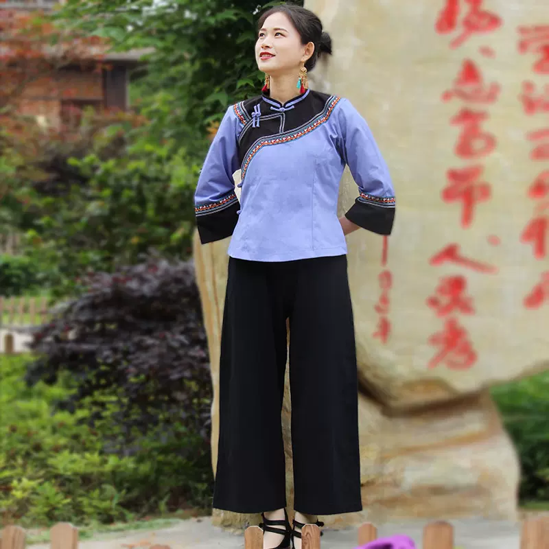 布依族服饰女贵州少数民族三月三服装盘扣套装女两