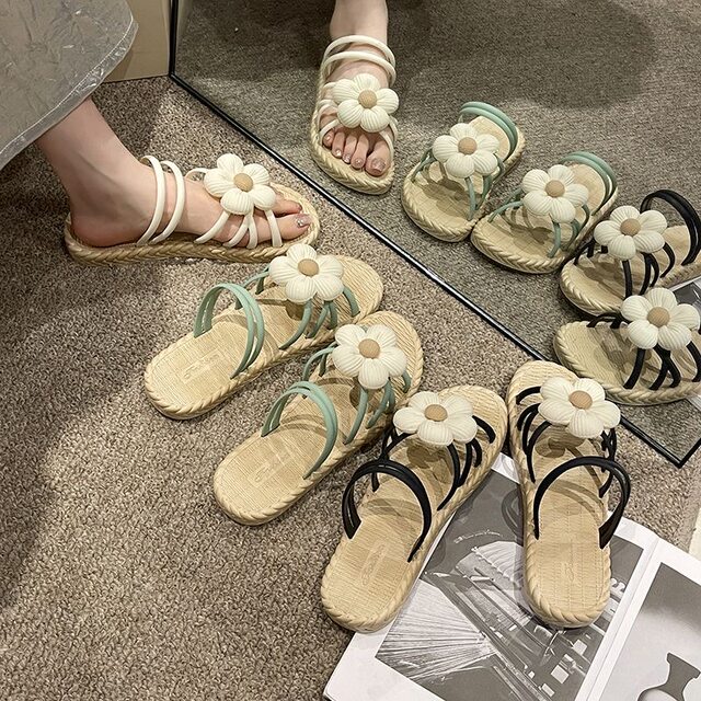 Flower sandals two wear casual home work summer sandals for women wearing Korean style trendy beach flat bottom