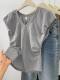 Gray irregular V-neck front shoulder small flying sleeve T-shirt for women's summer 2024 new waist-hugging sleeveless top small
