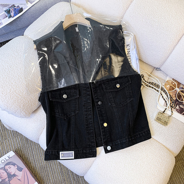Black denim vest, short lady in spring and autumn, loose and versatile casual woolen edgeless horses, horses, shoulder jackets