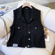 Black denim vest, short lady in spring and autumn, loose and versatile casual woolen edgeless horses, horses, shoulder jackets