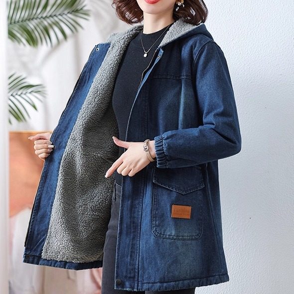 Cotton denim jacket for middle-aged and elderly people 2025 autumn and winter thin cotton clothing for middle-aged mothers plus velvet and thickened pure cotton clothing for women