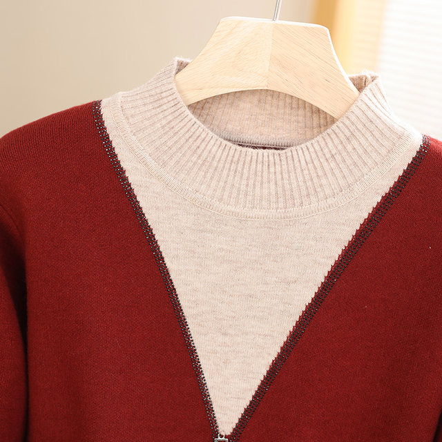 
Mom-fitting plush sweater for women in winter plush thick top for middle-aged and elderly people loose inner knitted base shirt