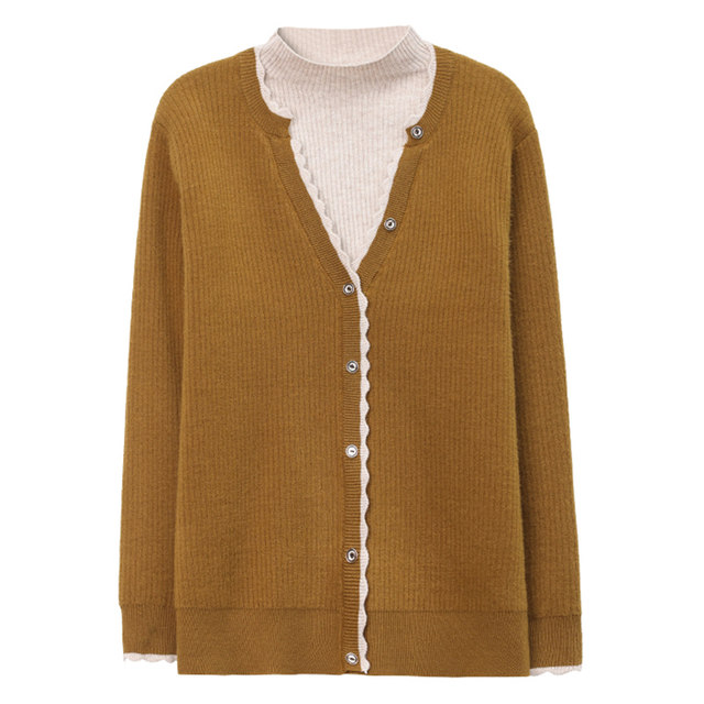 Half turtleneck plus velvet thickening mom sweater women's loose fake two-piece middle-aged and elderly women's warm all-in-one velvet bottoming shirt