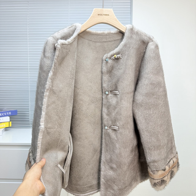 Mom's clothing autumn and winter middle-aged and elderly fashion women's loose Chinese clothes imitation mink fur coat fur one-piece top