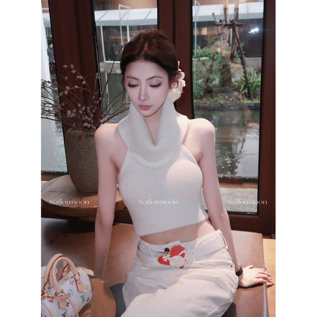 F PROJECT stacked collar and shoulder-dewed sleeveless knitted vest for women spring and summer short top
