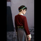 Huamei retro, wine red stand -up collar shirt original design women's clothing autumn gas collection top, national wind disk buckle
