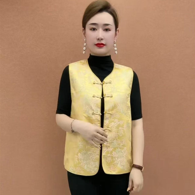 New Chinese style round neck buckle vest for middle-aged and elderly women mothers