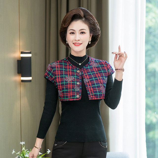 Warm vest for women short shoulder guards for warm sleeping camel lint cotton horse clip mother vest elderly round neck small hive