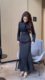 Internet celebrity popular fashion dress for women 2023 winter new style small fragrant style long-sleeved lace-up style slimming long skirt