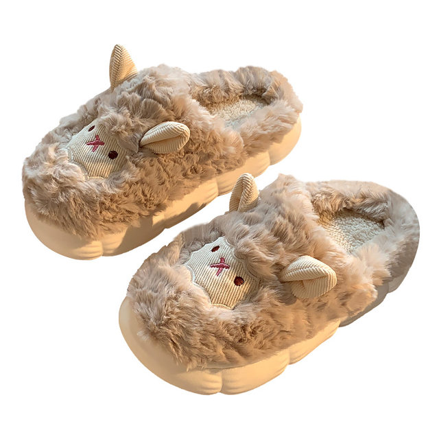 Cute lamb cotton slippers women's bag heel winter indoor home thick-soled non-slip confinement shoes plus velvet warm wool slippers