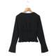 Ins blogger style black waisted flared sleeves V-neck shirt short French hot girl niche base shirt