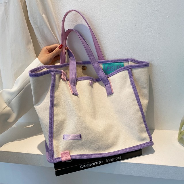 Large-capacity canvas women's bag 2025 new mommy mother and baby bag contrasting color portable tote bag class commuting shoulder bag